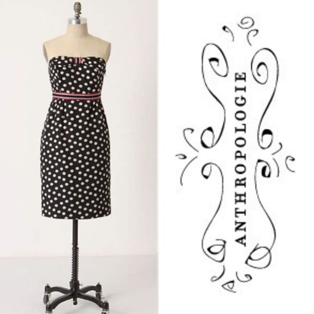 {Anthro} MAEVE Polka-Peppered Dress Strapless Cute